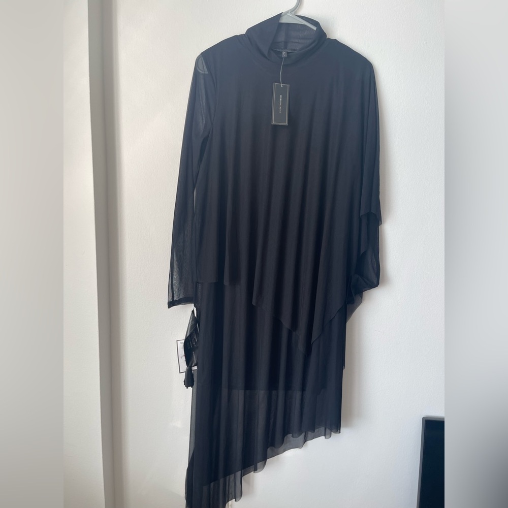 NWT!! BCBG Elegant Black Turtleneck Asymmetrical Dress - Picture 3 of 4